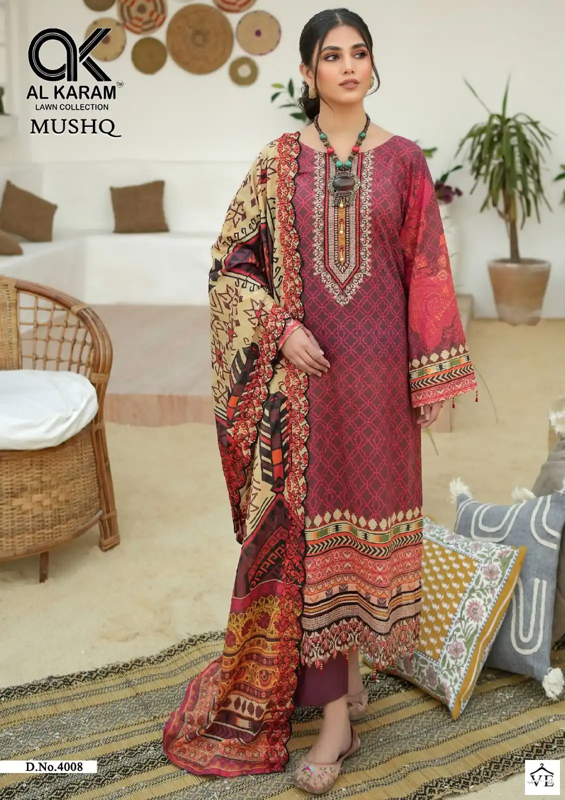 Al Karam Mushq Cotton Dupatta Vol 4 Pure Cambric Wholesale Pakistani Salwar Suit Catalog — Wholesale Salwar Suits, Alkaram wholesale from Surat - Gallery Image 2