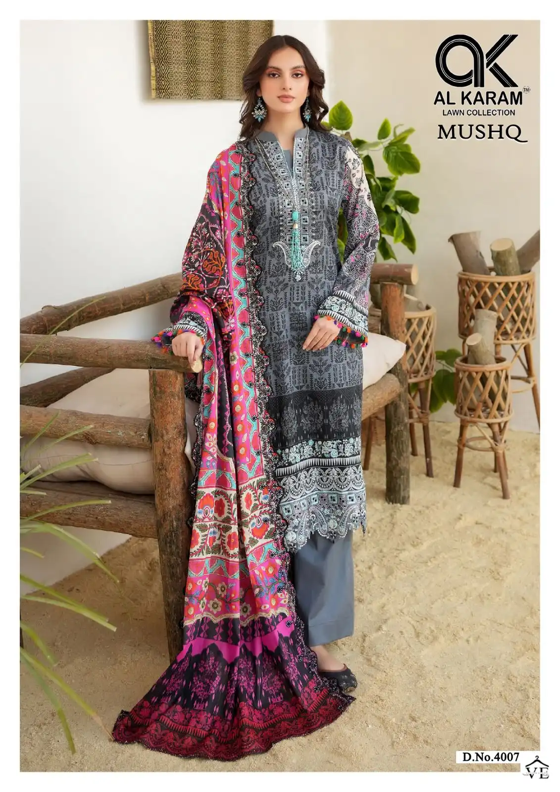 Al Karam Mushq Cotton Dupatta Vol 4 Pure Cambric Wholesale Pakistani Salwar Suit Catalog — Wholesale Salwar Suits, Alkaram wholesale from Surat - Gallery Image 3