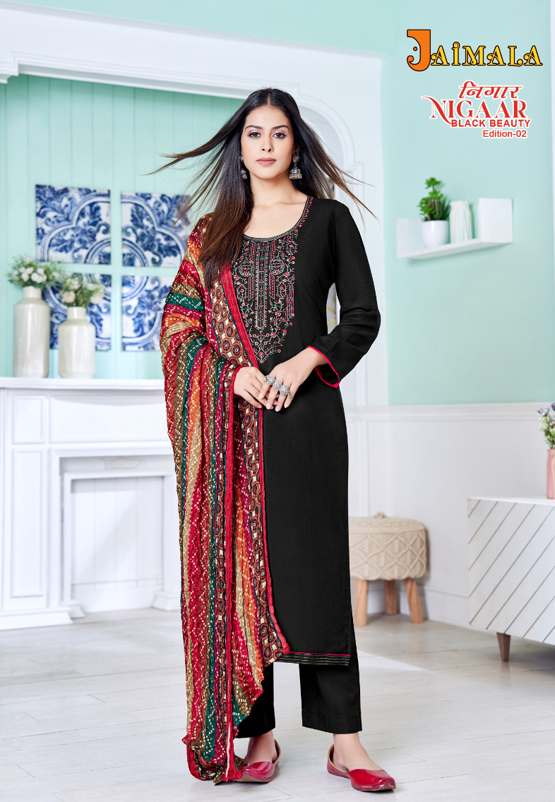 Alok Suits Nigaar Black Beauty Edition Vol 2 Rayon Wholesale Salwar Suit Catalog — Wholesale Salwar Suits, MPA wholesale from Surat - Gallery Image 2