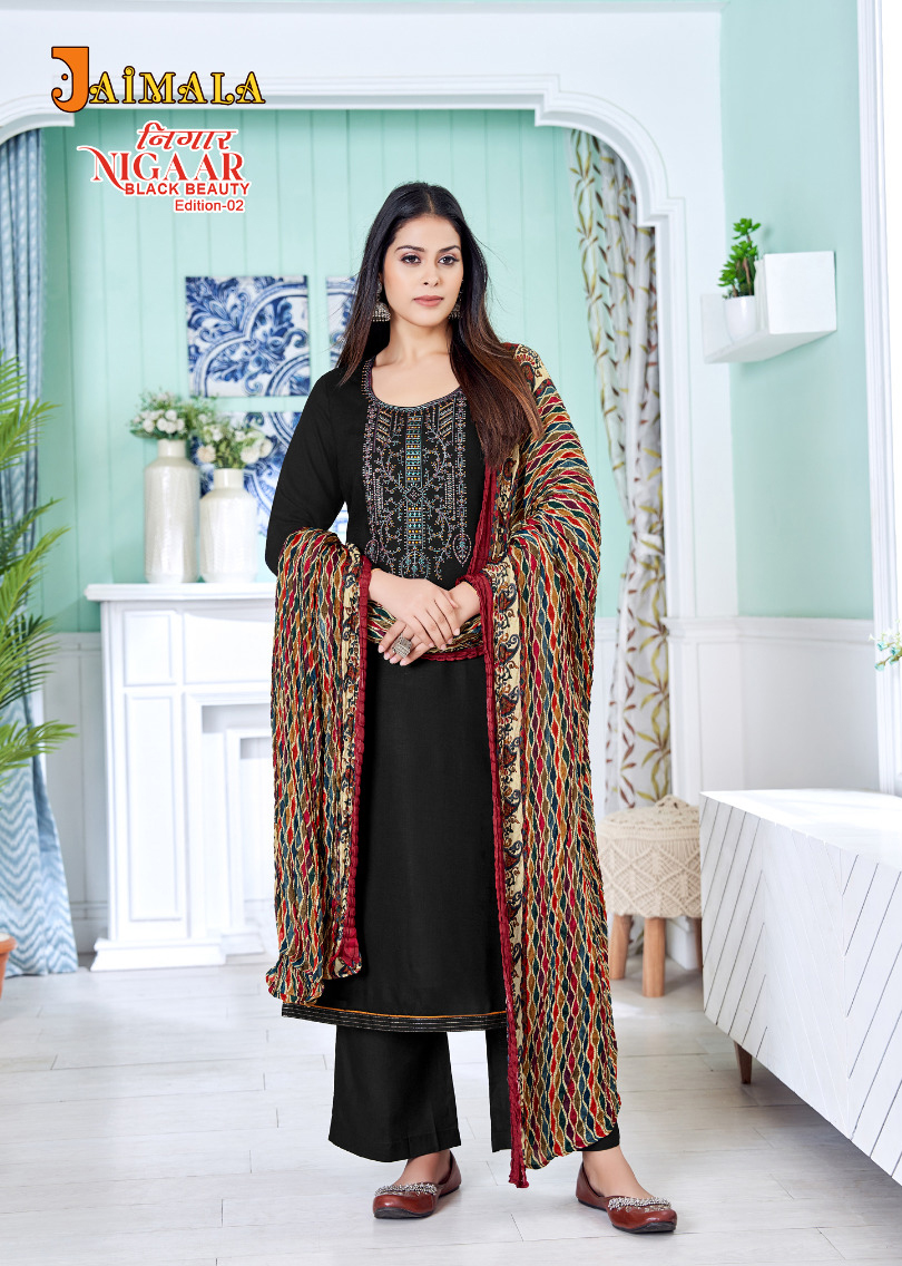 Alok Suits Nigaar Black Beauty Edition Vol 2 Rayon Wholesale Salwar Suit Catalog — Wholesale Salwar Suits, MPA wholesale from Surat - Gallery Image 4