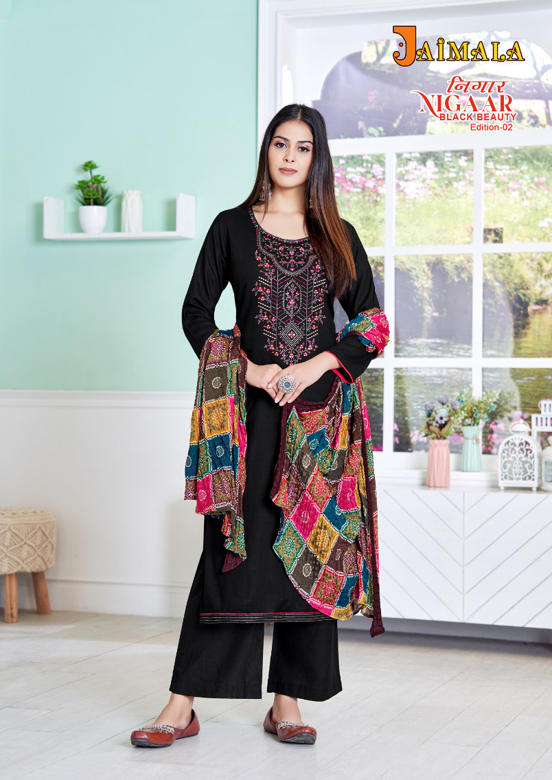 Alok Suits Nigaar Black Beauty Edition Vol 2 Rayon Wholesale Salwar Suit Catalog — Wholesale Salwar Suits, MPA wholesale from Surat - Gallery Image 5