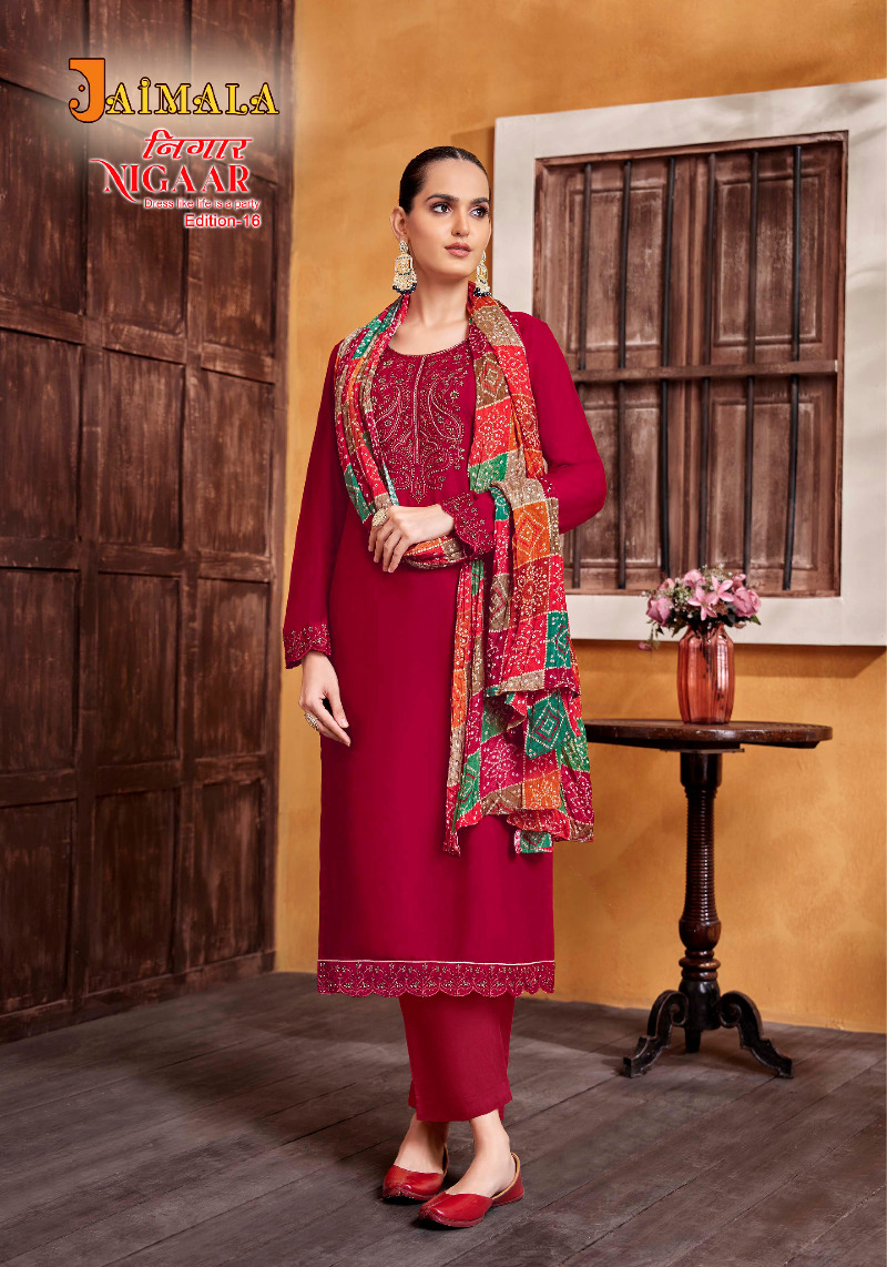 Alok Suits Nigaar Edition Vol 16 Rayon Wholesale Designer Salwar Suit Catalog — Wholesale Salwar Suits, MPA wholesale from Surat - Gallery Image 4