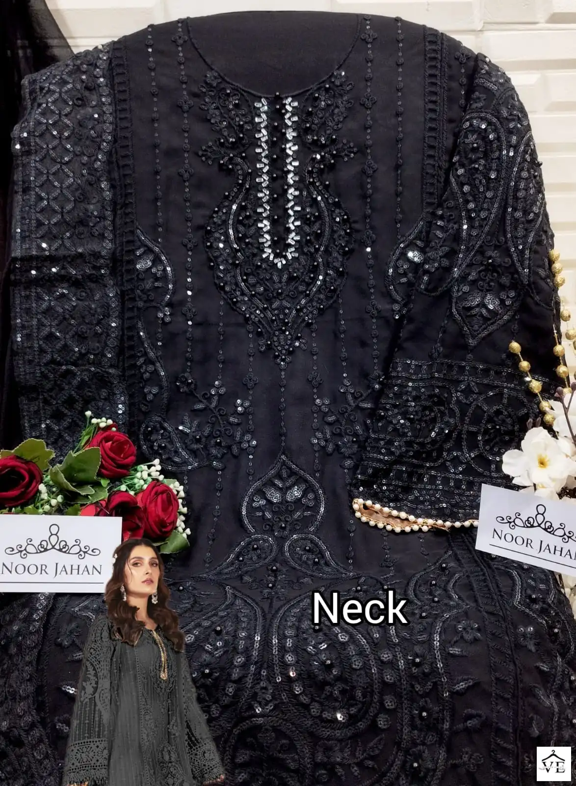 Noor Jahan NJ-18 Black Faux Georgette Wholesale Pakistani Suits — Wholesale Salwar Suits, MPA wholesale from Surat - Gallery Image 3