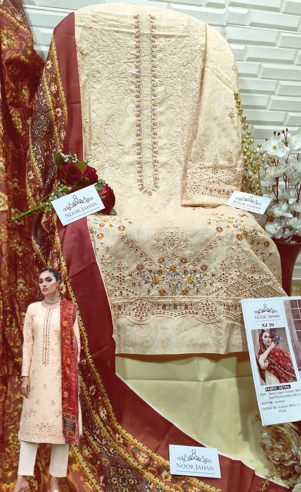 Noor Jahan Nj 20 Semi Lawn Cotton Wholesale Pakistani Salwar Suit Catalog — Wholesale Salwar Suits, MPA wholesale from Surat - Gallery Image 2