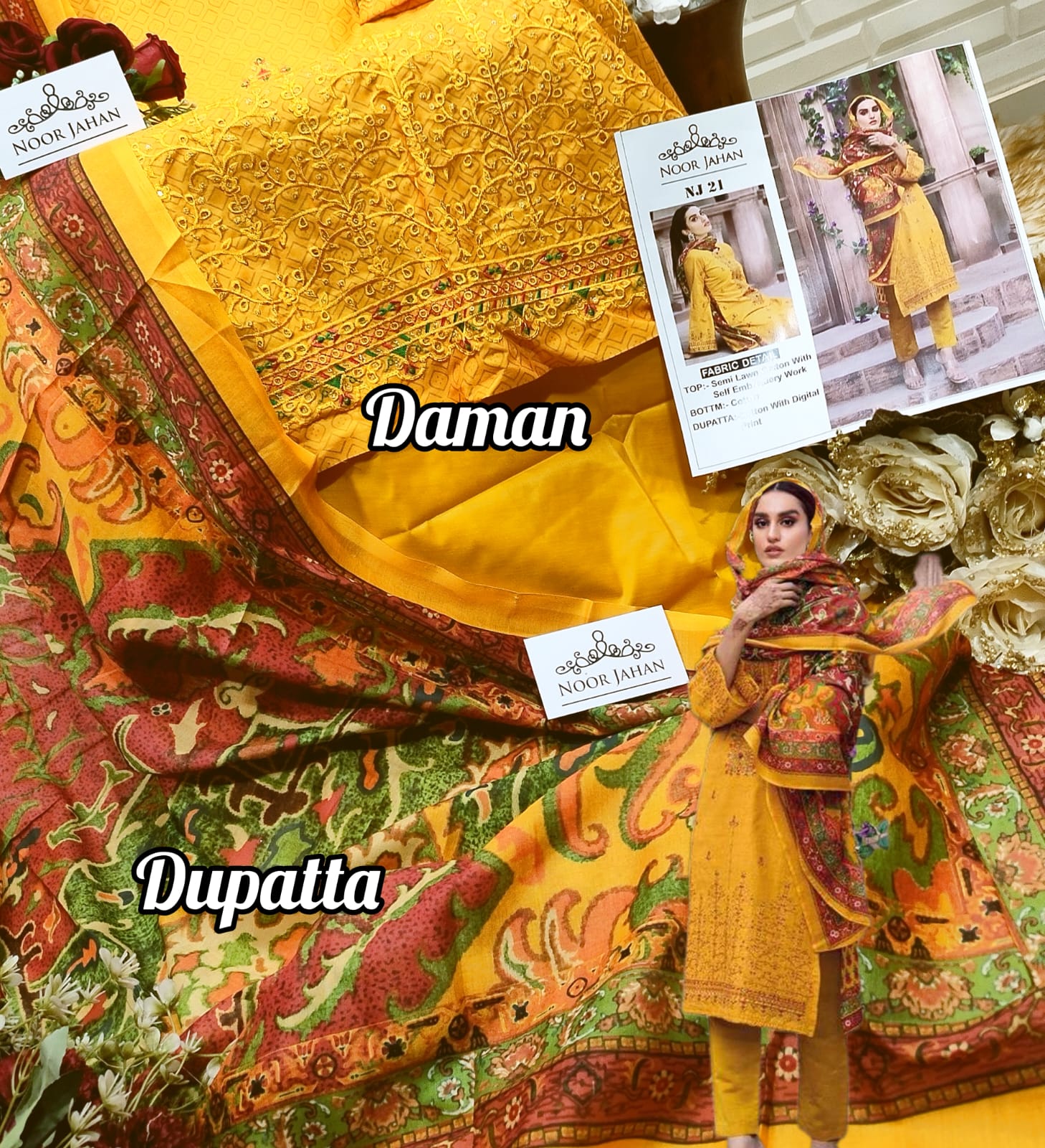 Noor Jahan Nj 21 Semi Lawn Cotton Wholesale Pakistani Salwar Suit Catalog — Wholesale Salwar Suits, MPA wholesale from Surat - Gallery Image 2