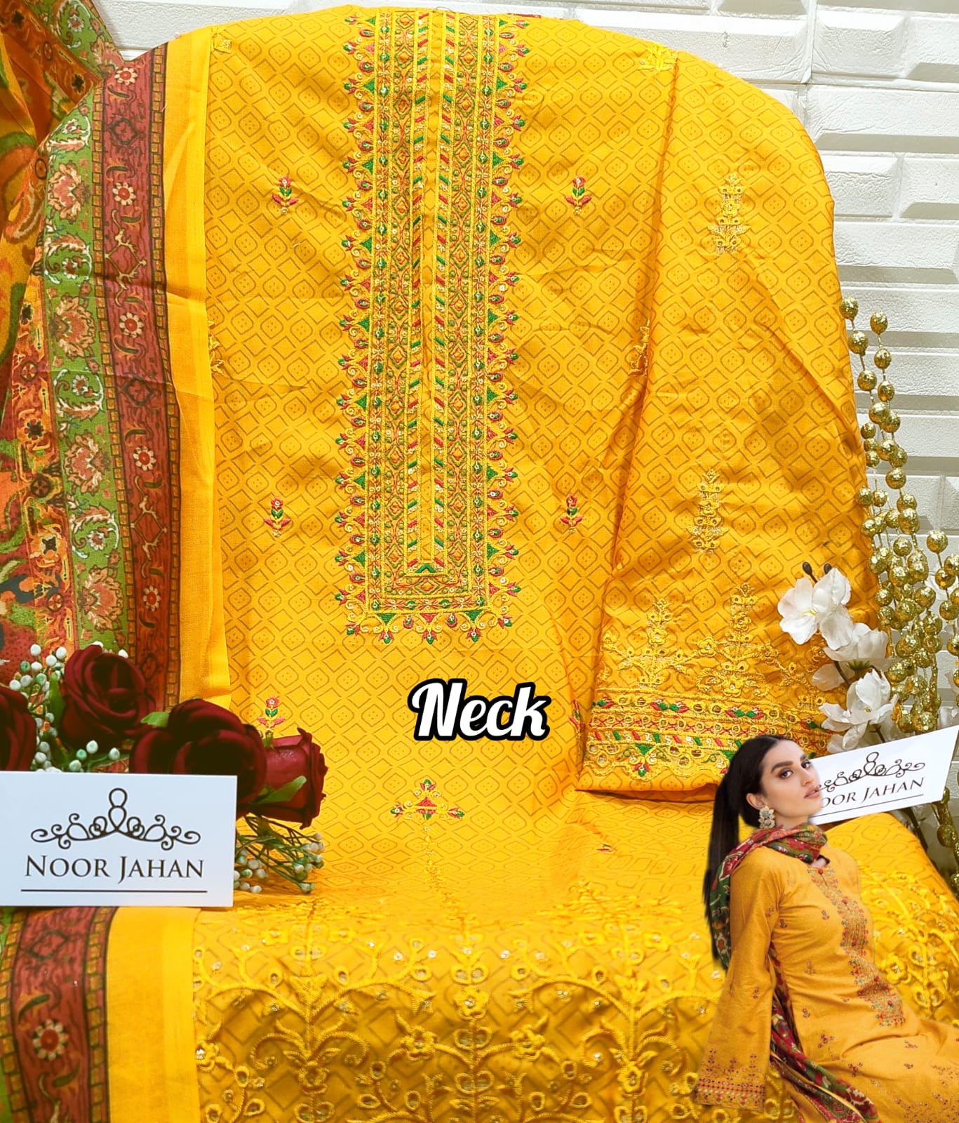 Noor Jahan Nj 21 Semi Lawn Cotton Wholesale Pakistani Salwar Suit Catalog — Wholesale Salwar Suits, MPA wholesale from Surat — view 4