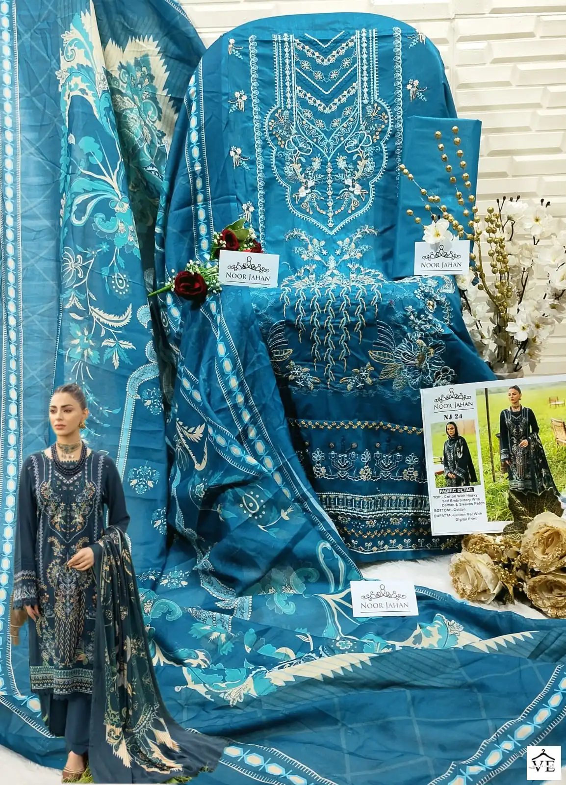 Noor Jahan Nj - 24 Cotton Wholesale Pakistani Suit — Wholesale Salwar Suits, MPA wholesale from Surat - Gallery Image 3
