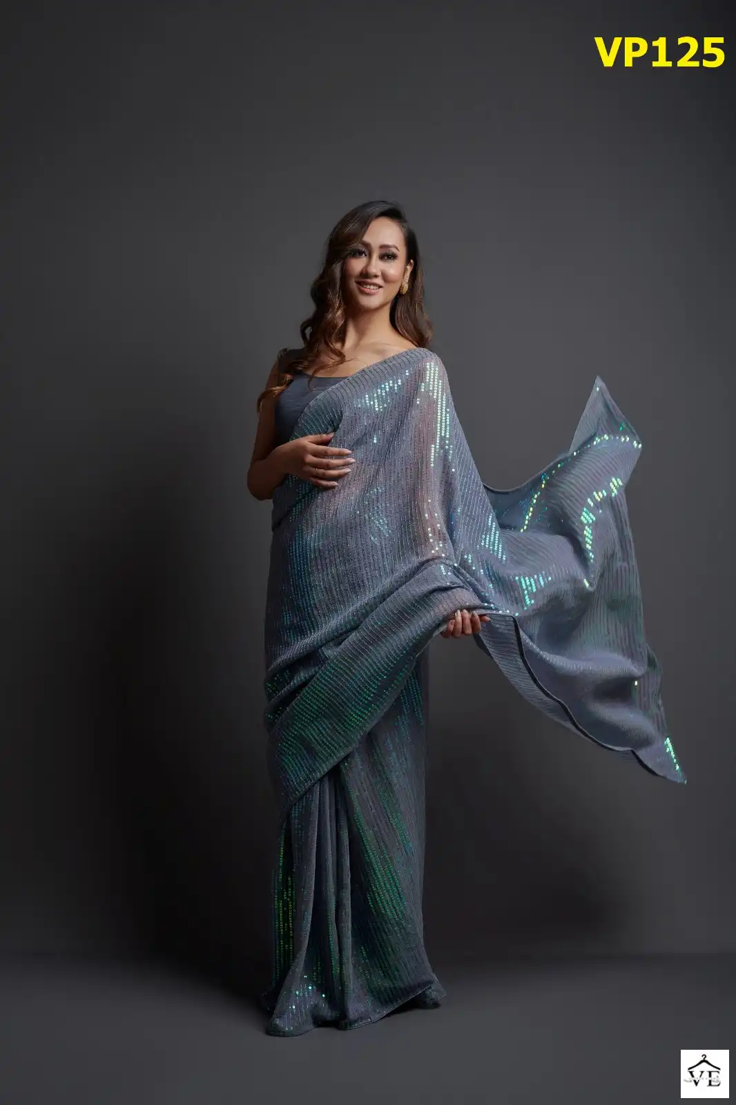 Vardan Ethnic Plain Sequence Soft Georgette Wholesale Party Wear Saree Catalog — Wholesale Sarees, MPA wholesale from Surat - Gallery Image 3