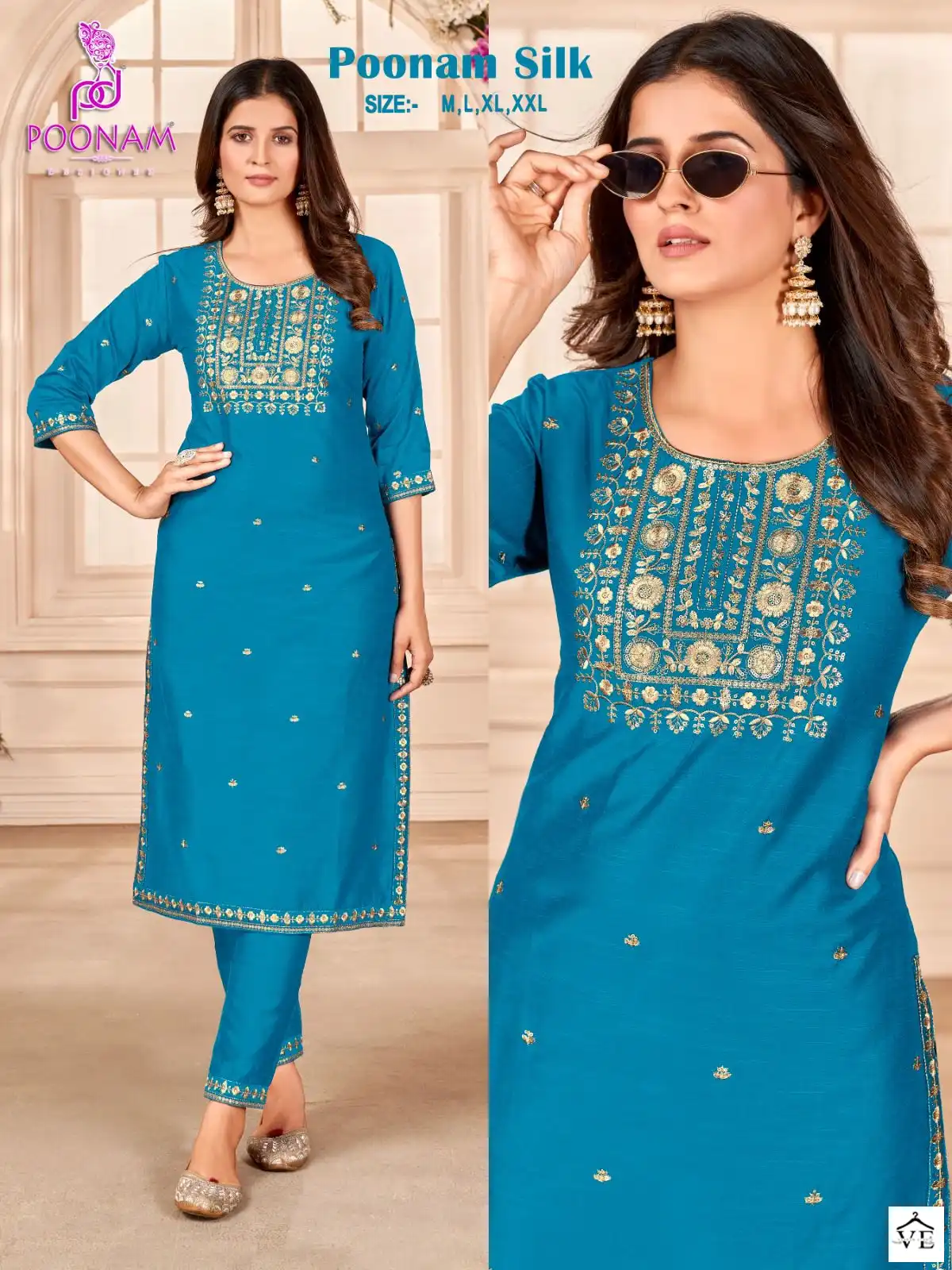 Poonam Designer Poonam Silk Cotton Wholesale Top With Bottom Catalog — Wholesale Kurtis, MPA wholesale from Surat - Gallery Image 3