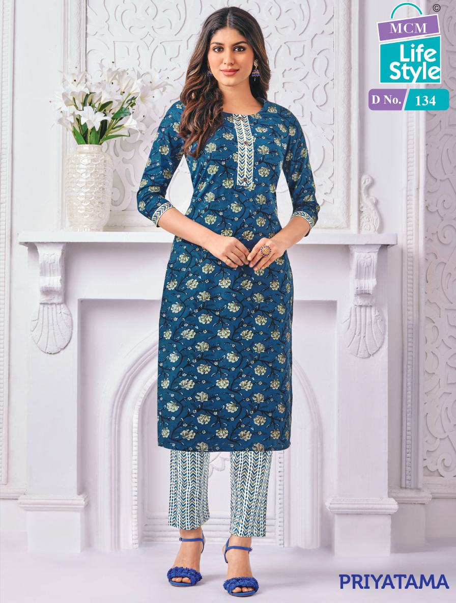 Mcm Lifestyle Priyatama Cotton Wholesale Kurti With Pant Catalog — Wholesale Kurtis, Mcm wholesale from Surat — view 1