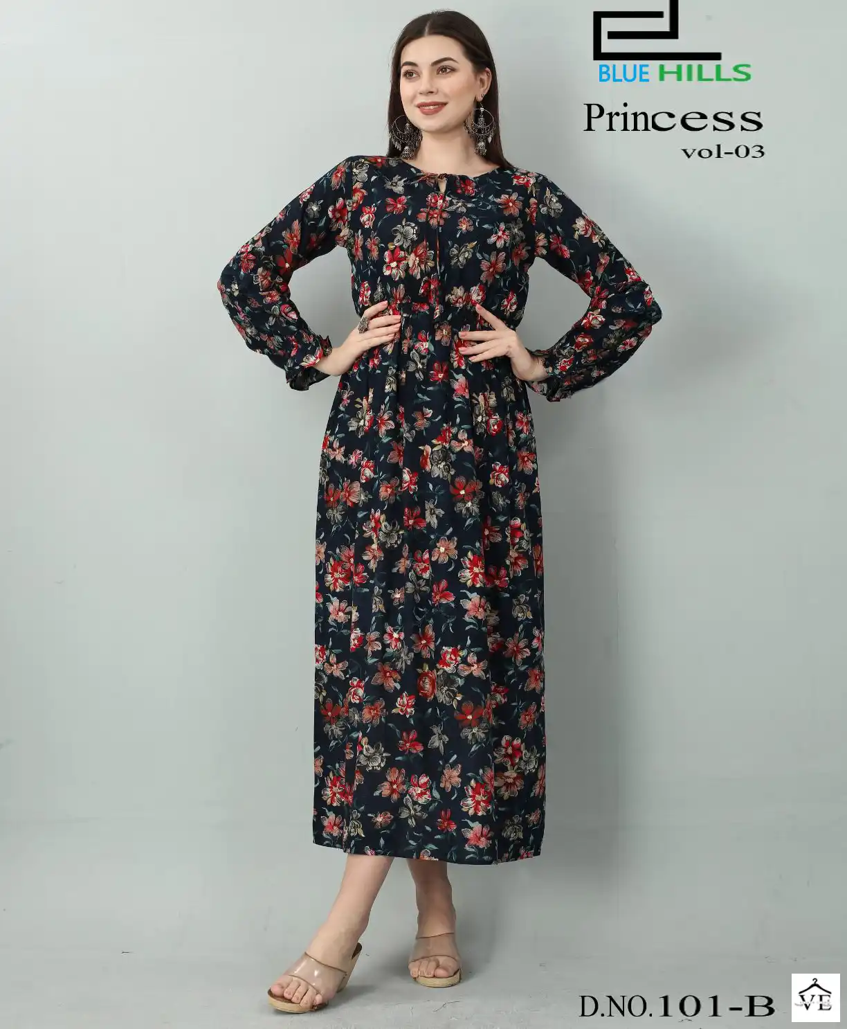 Blue Hills Princess Vol 3 Premium 14 Rayon Mill Print Wholesale Long Kurtis Catalog — Wholesale Kurtis, MPA wholesale from Surat — view 1