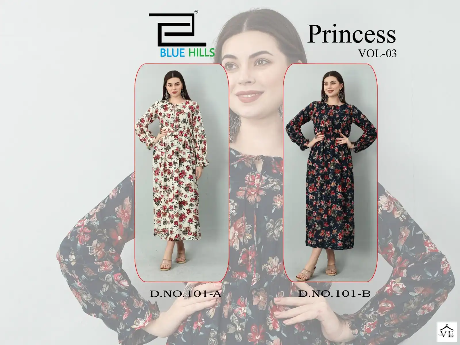 Blue Hills Princess Vol 3 Premium 14 Rayon Mill Print Wholesale Long Kurtis Catalog — Wholesale Kurtis, MPA wholesale from Surat — view 3