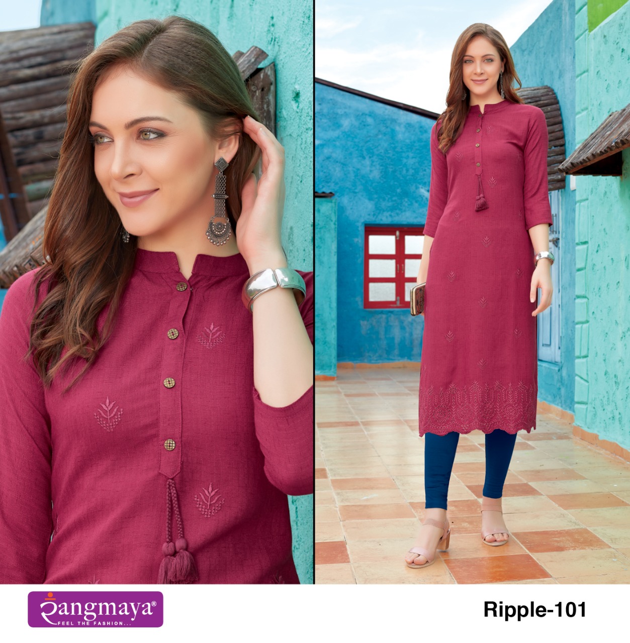 Rangmaya Ripple Rayon Wholesale Fancy Straight Kurtis  Catalog — Wholesale Kurtis, Rangmaya wholesale from Surat — view 2