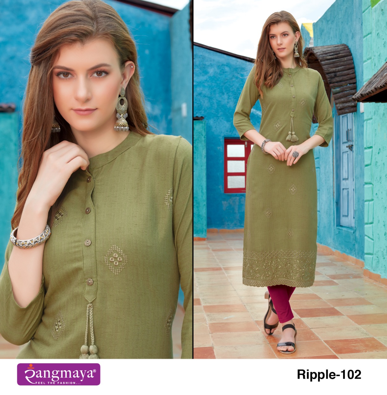 Rangmaya Ripple Rayon Wholesale Fancy Straight Kurtis  Catalog — Wholesale Kurtis, Rangmaya wholesale from Surat — view 5