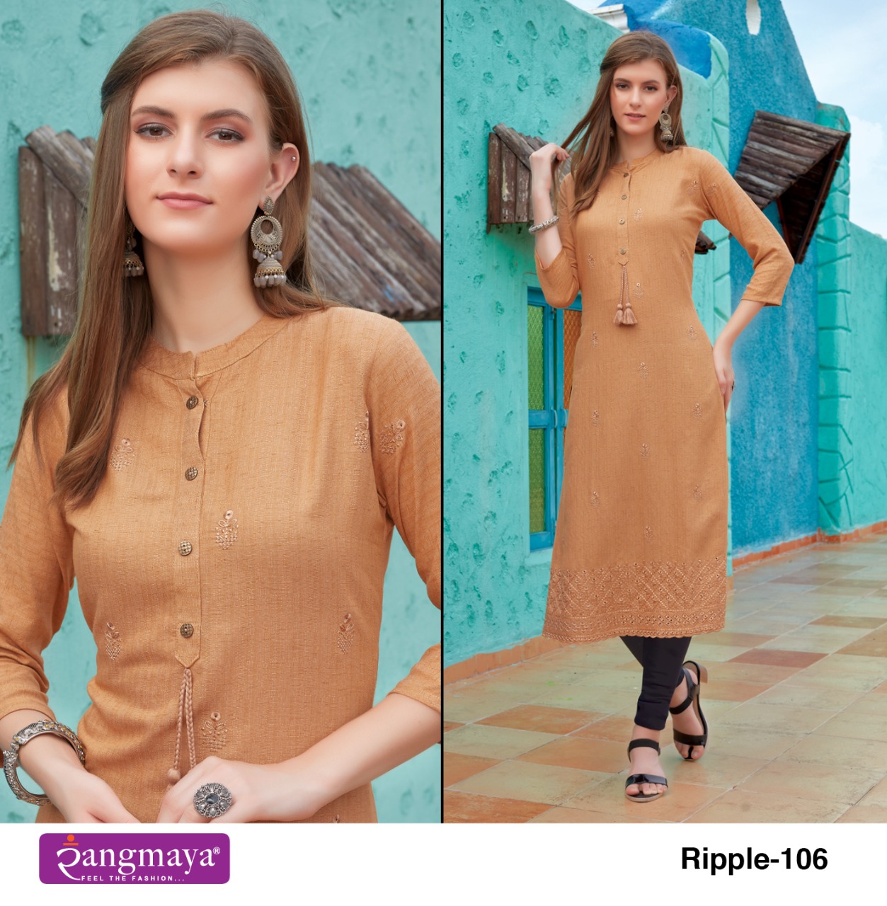Rangmaya Ripple Rayon Wholesale Fancy Straight Kurtis  Catalog — Wholesale Kurtis, Rangmaya wholesale from Surat — view 6