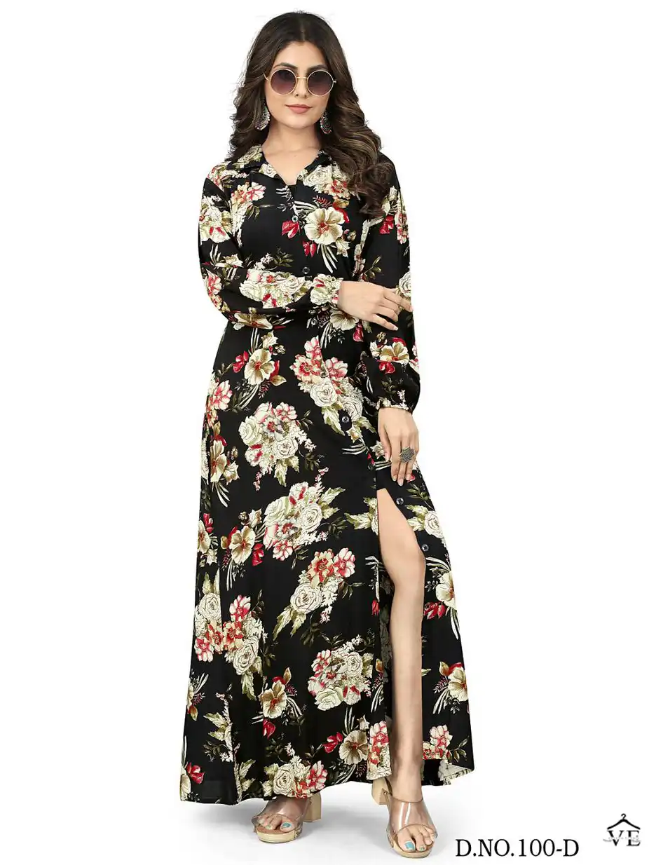 Blue Hills Rochelle Premium 14 Wrinkle Rayon Wholesale Long Gown Catalog — Wholesale Kurtis, MPA wholesale from Surat — view 1