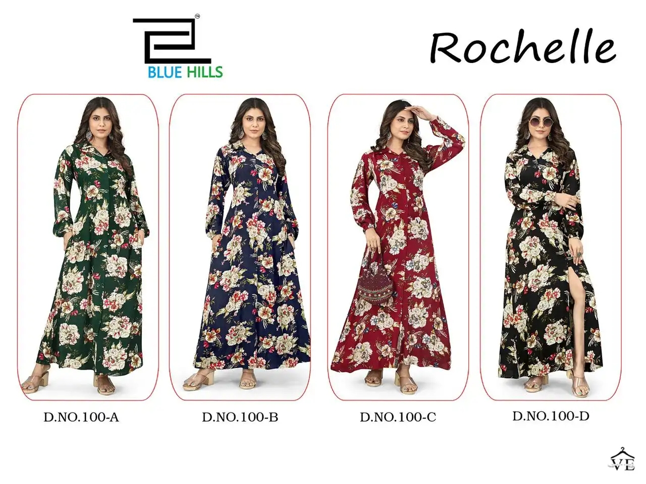 Blue Hills Rochelle Premium 14 Wrinkle Rayon Wholesale Long Gown Catalog — Wholesale Kurtis, MPA wholesale from Surat — view 5