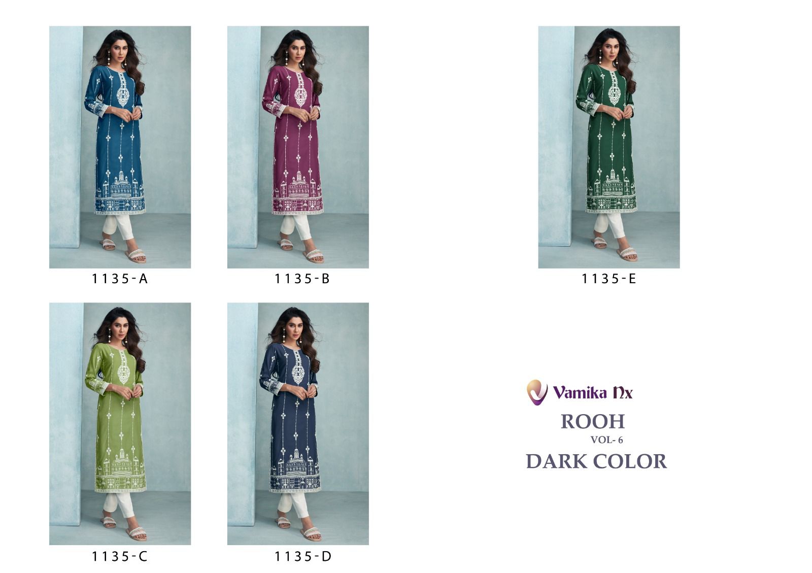Vamika Nx Rooh Vol 6 Dark Color Pure Reyon Viscos Wholesale Designer Kurti With Pant Catalog — Wholesale Kurtis, MPA wholesale from Surat — view 6