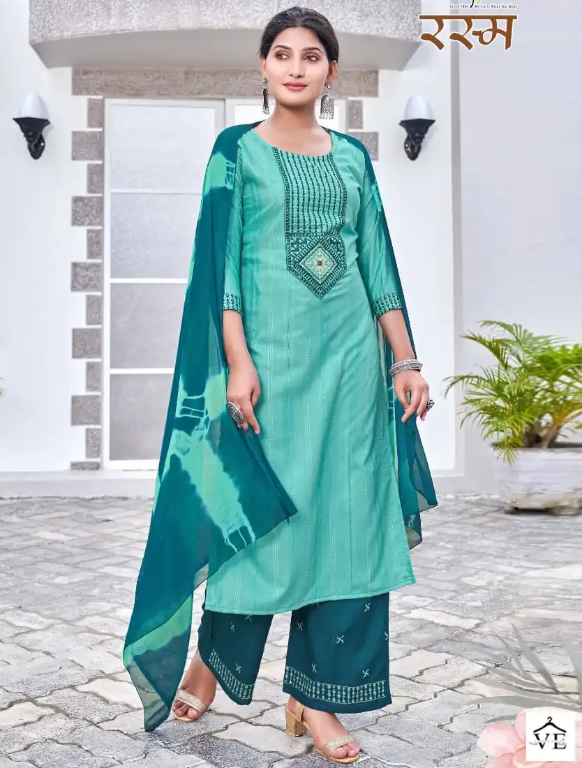 Vardan Ethnic Rasam Premium Rayon Wholesale Readymade Salwar Suit Catalog — Wholesale Salwar Suits, MPA wholesale from Surat — view 1