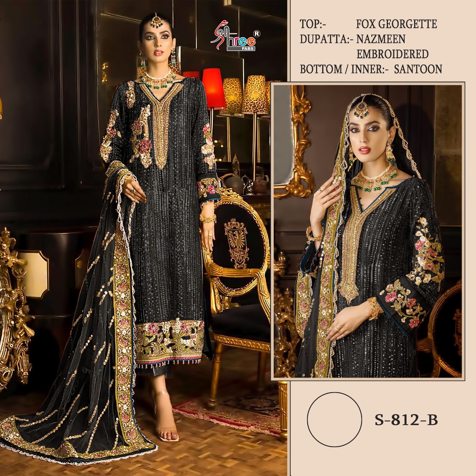 Shree Fab S 812 Georgette Wholesale Pakistani Salwar Suit Catalog — Wholesale Salwar Suits, MPA wholesale from Surat - Gallery Image 5