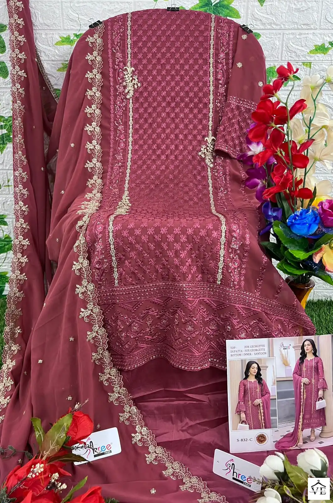 Shree Fab S 832 Faux Georgette Wholesale Pakistani Salwar Suit Catalog — Wholesale Salwar Suits, MPA wholesale from Surat - Gallery Image 4