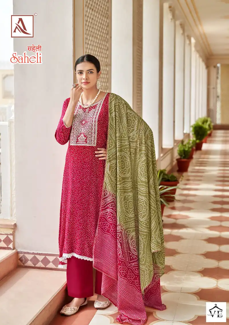 Alok Suits Saheli Rayon Wholesale Fancy Salwar Suit Catalog — Wholesale Salwar Suits, MPA wholesale from Surat - Gallery Image 2