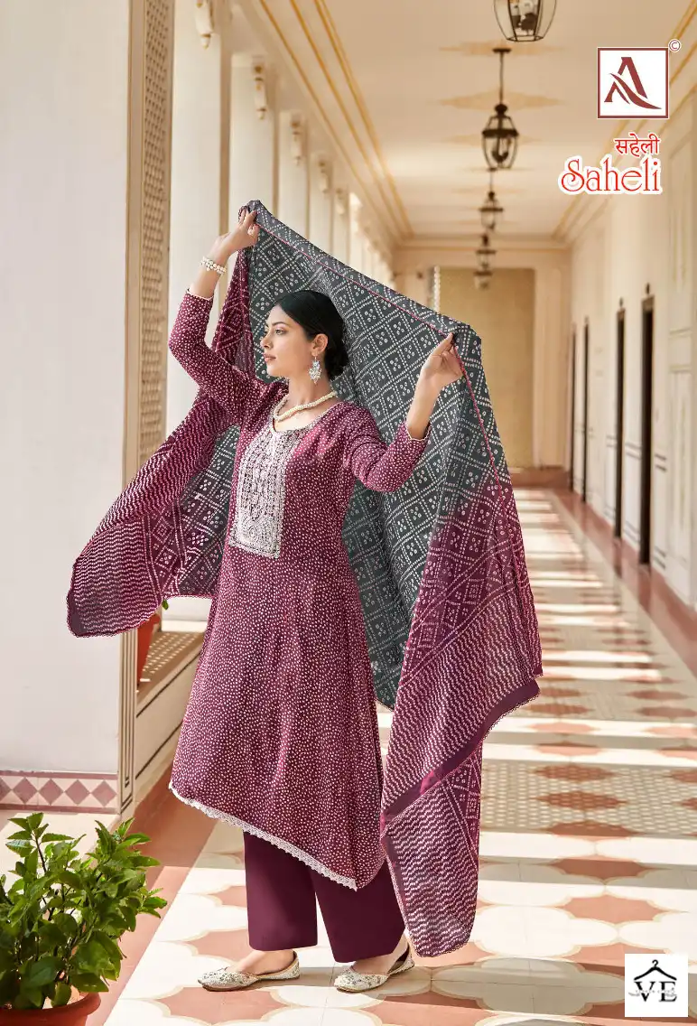 Alok Suits Saheli Rayon Wholesale Fancy Salwar Suit Catalog — Wholesale Salwar Suits, MPA wholesale from Surat - Gallery Image 5