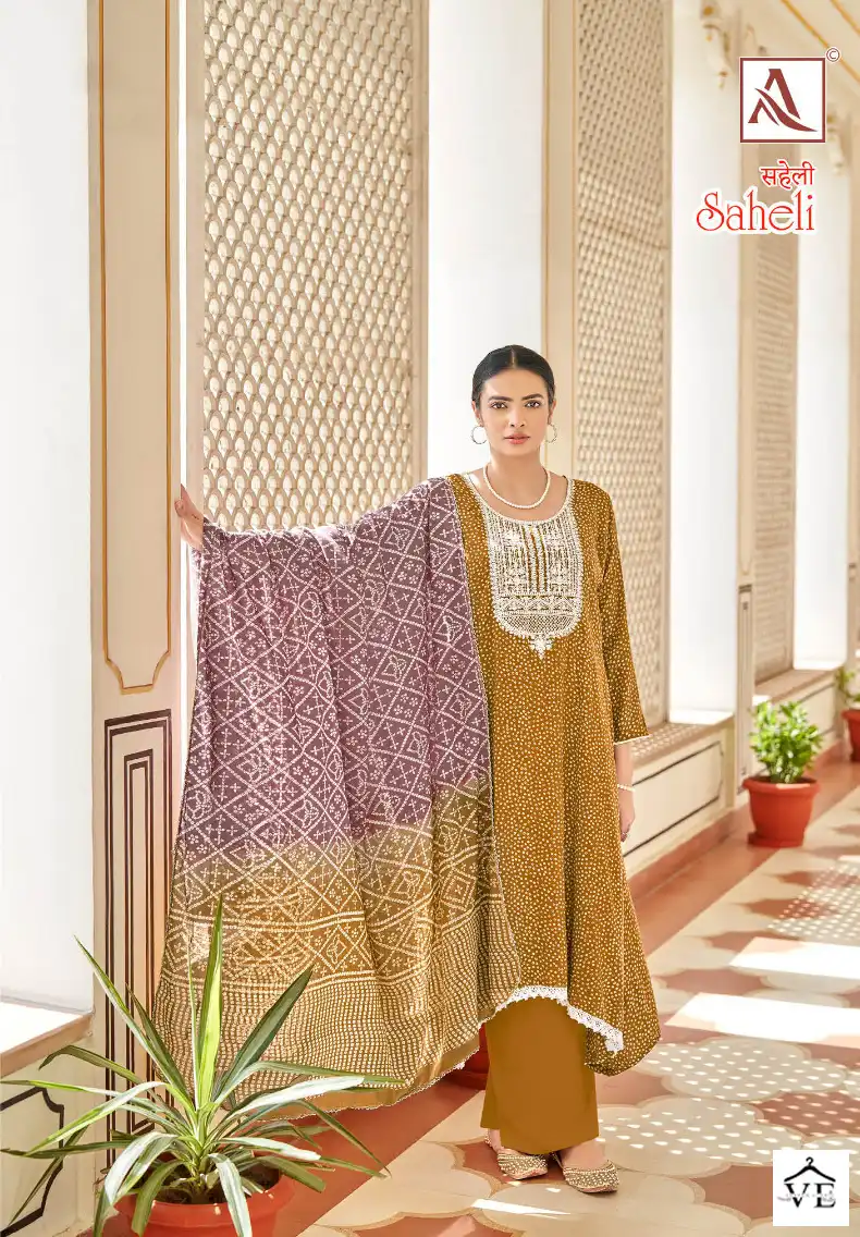Alok Suits Saheli Rayon Wholesale Fancy Salwar Suit Catalog — Wholesale Salwar Suits, MPA wholesale from Surat - Gallery Image 6