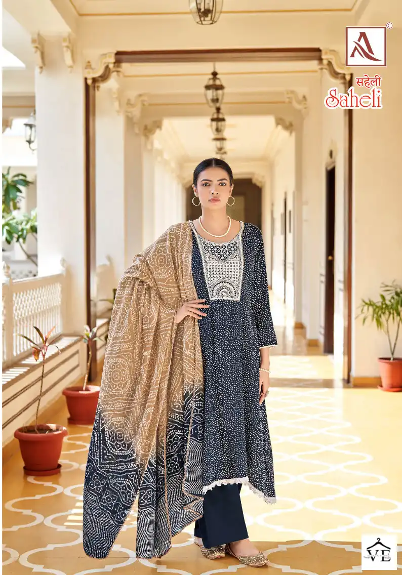 Alok Suits Saheli Rayon Wholesale Fancy Salwar Suit Catalog — Wholesale Salwar Suits, MPA wholesale from Surat - Gallery Image 7