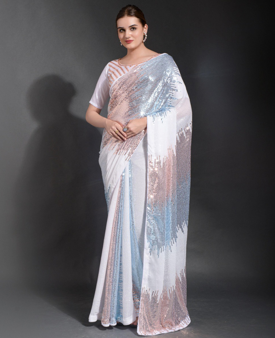 Vardan Ethnic Sequin Chadar Heavy Georgette Wholesale Fancy Sarees Catalog — Wholesale Sarees, MPA wholesale from Surat — view 1