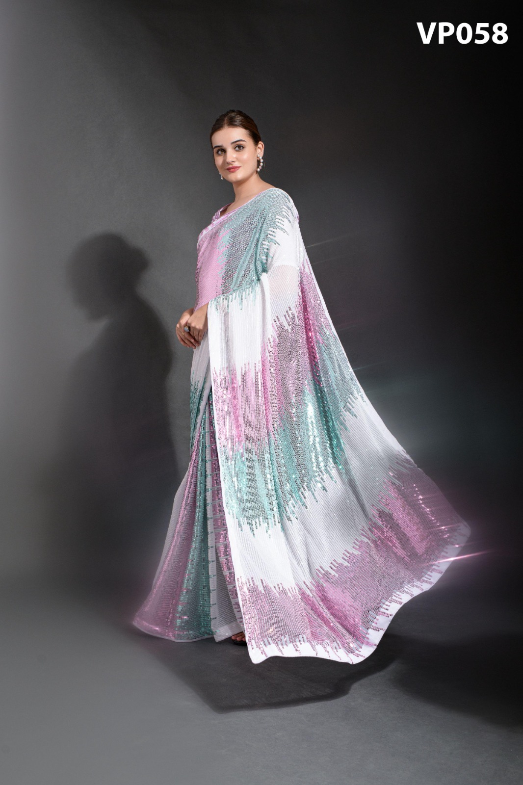 Vardan Ethnic Sequin Chadar Heavy Georgette Wholesale Fancy Sarees Catalog — Wholesale Sarees, MPA wholesale from Surat - Gallery Image 6