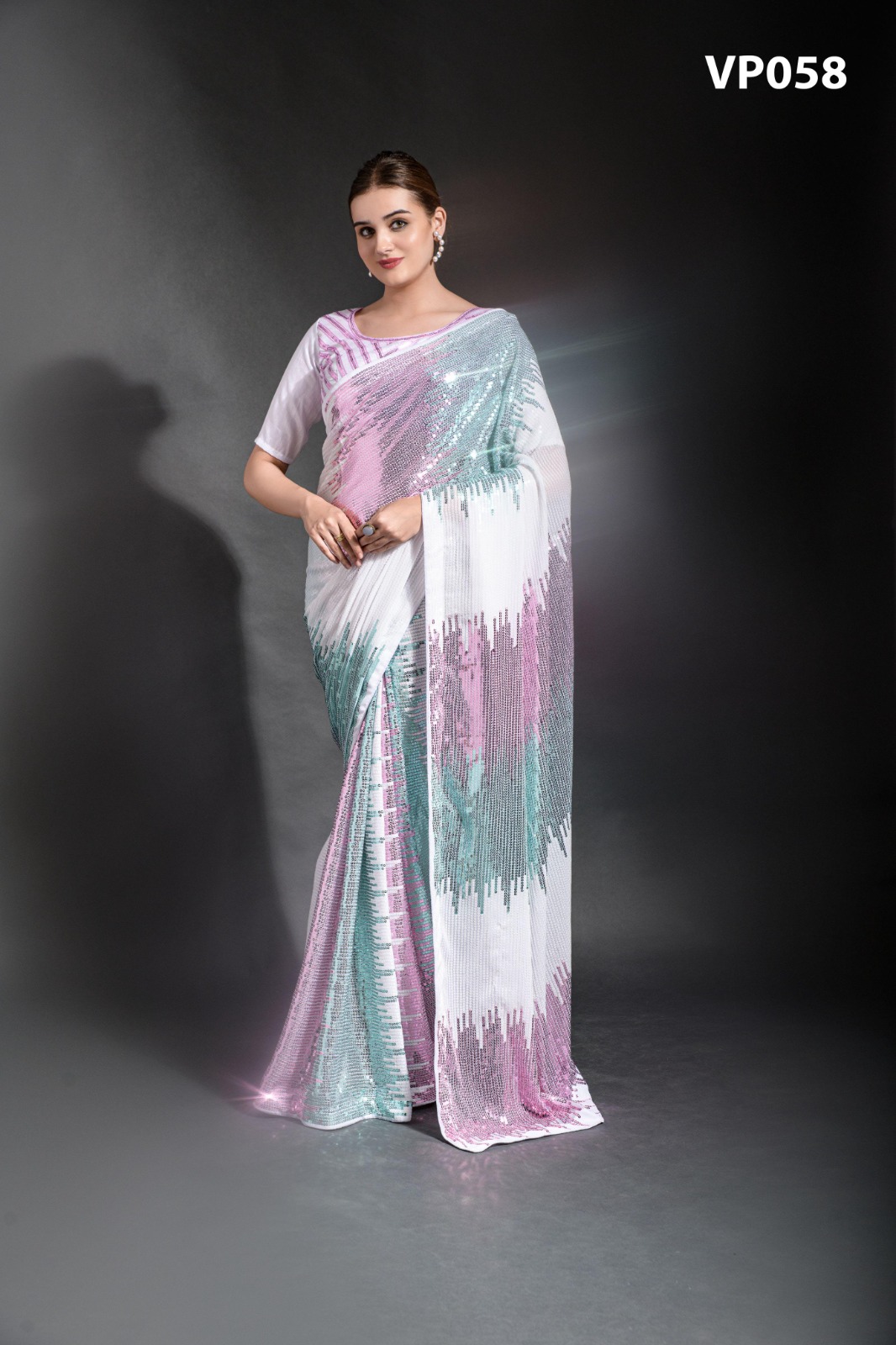 Vardan Ethnic Sequin Chadar Heavy Georgette Wholesale Fancy Sarees Catalog — Wholesale Sarees, MPA wholesale from Surat - Gallery Image 2