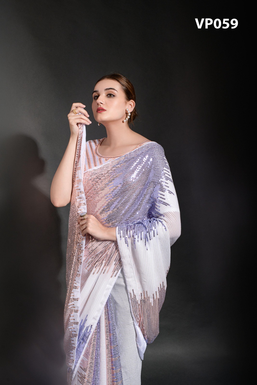 Vardan Ethnic Sequin Chadar Heavy Georgette Wholesale Fancy Sarees Catalog — Wholesale Sarees, MPA wholesale from Surat - Gallery Image 5