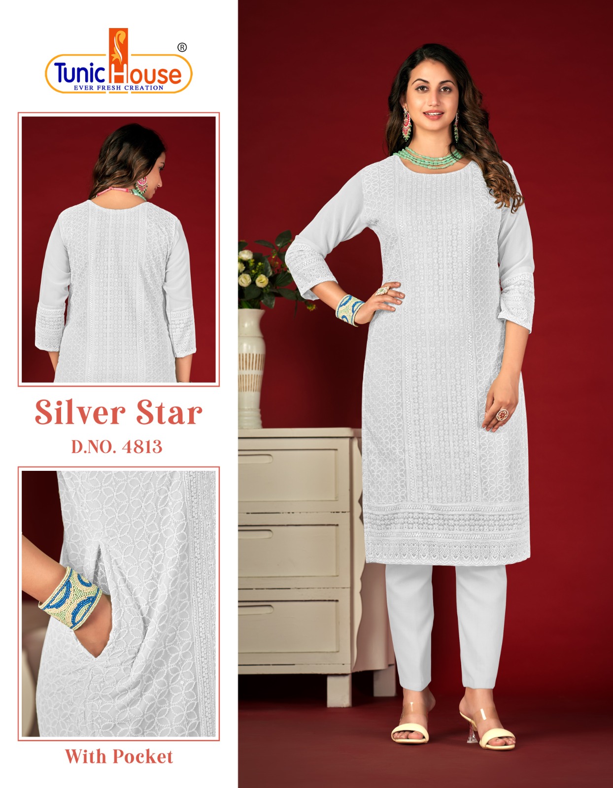 Tunic House Silver Star Georgette Wholesale Designer Fancy Kurtis Catalog — Wholesale Kurtis, MPA wholesale from Surat — view 13