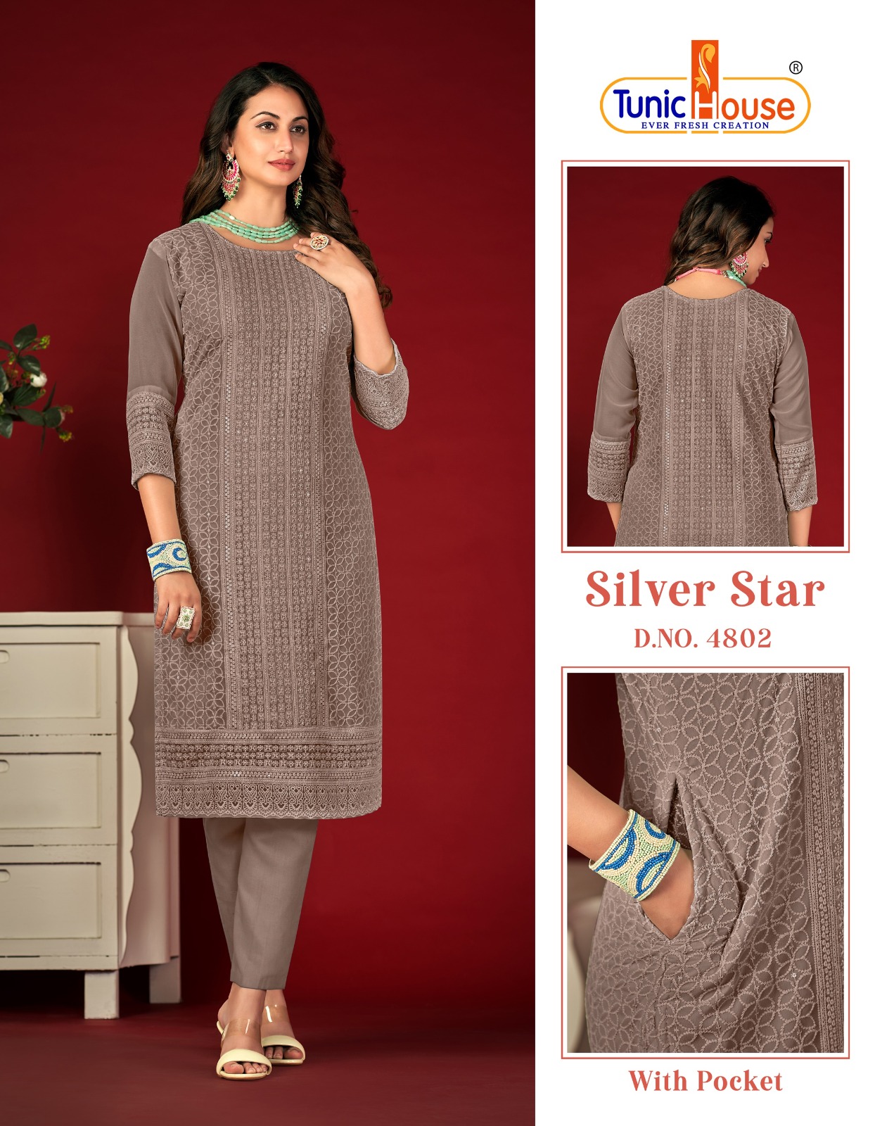 Tunic House Silver Star Georgette Wholesale Designer Fancy Kurtis Catalog — Wholesale Kurtis, MPA wholesale from Surat - Gallery Image 2