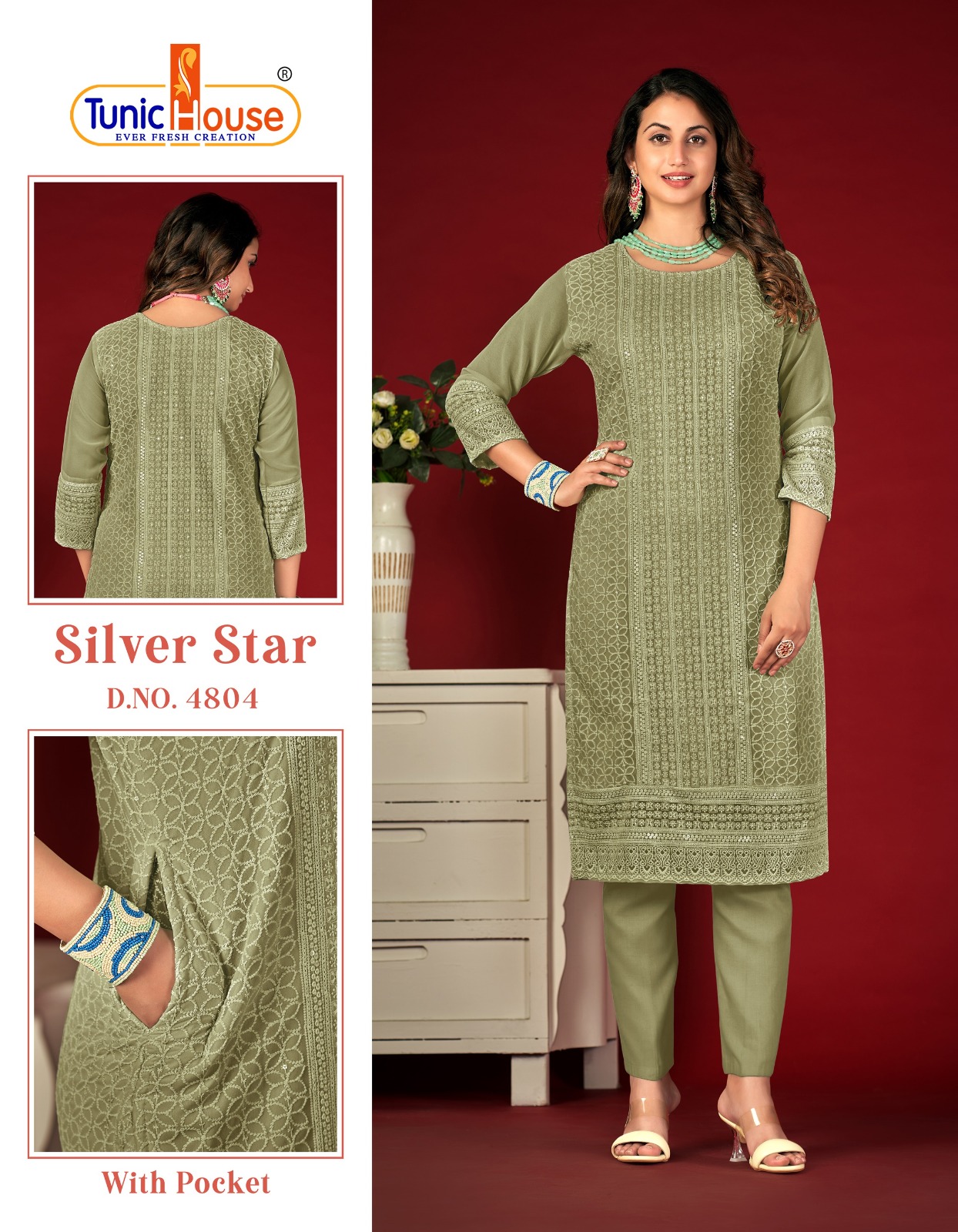 Tunic House Silver Star Georgette Wholesale Designer Fancy Kurtis Catalog — Wholesale Kurtis, MPA wholesale from Surat - Gallery Image 3