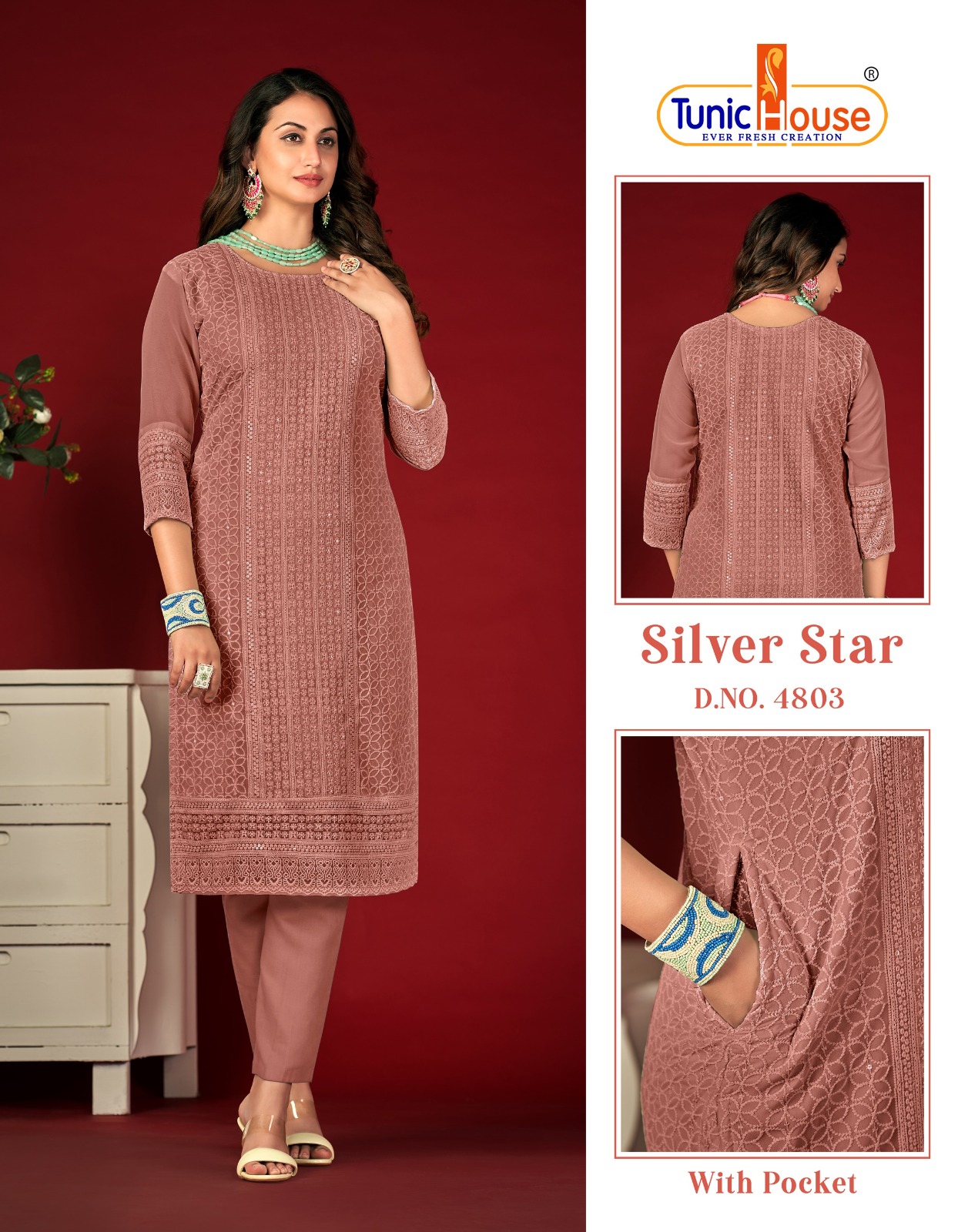 Tunic House Silver Star Georgette Wholesale Designer Fancy Kurtis Catalog — Wholesale Kurtis, MPA wholesale from Surat - Gallery Image 4