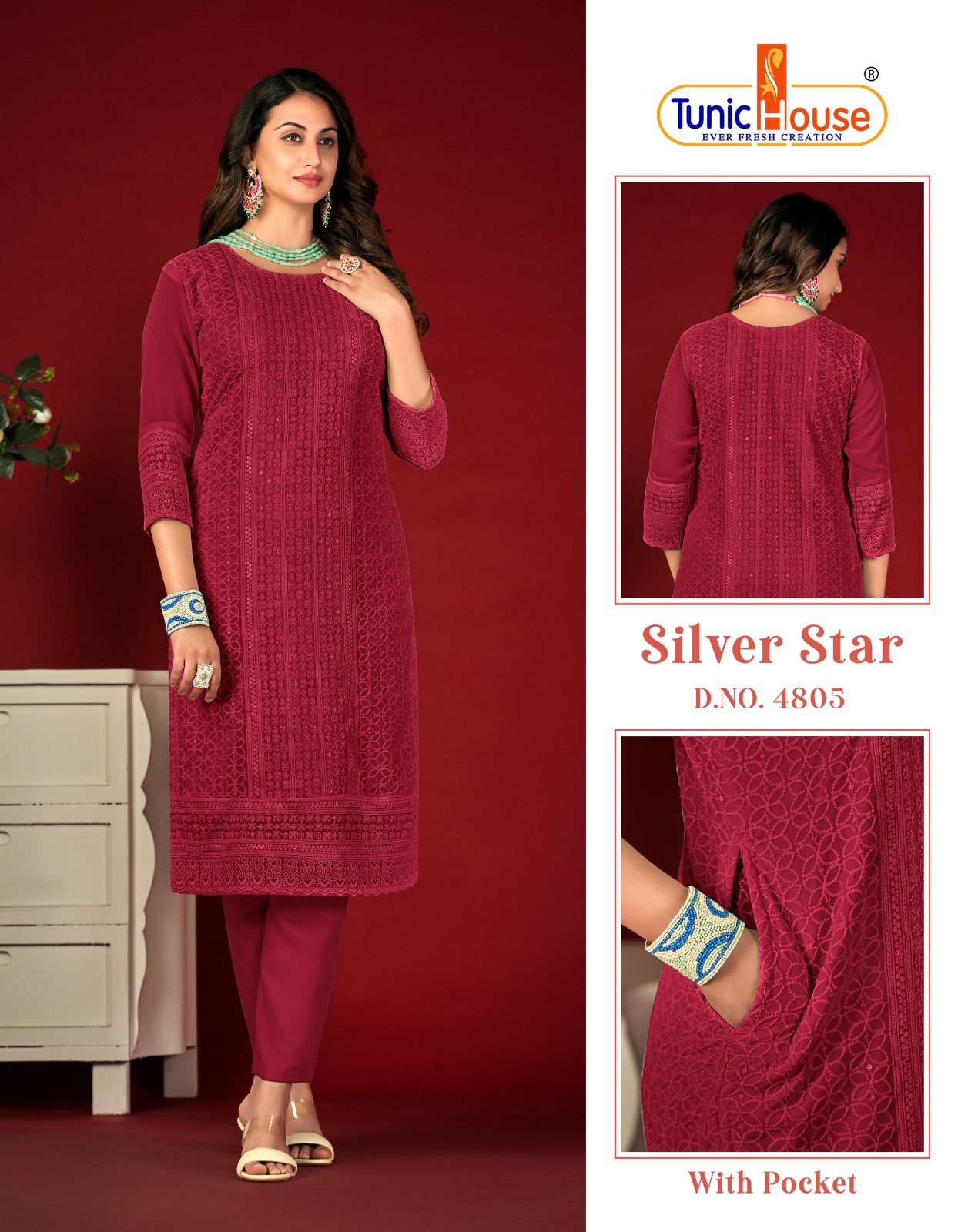 Tunic House Silver Star Georgette Wholesale Designer Fancy Kurtis Catalog — Wholesale Kurtis, MPA wholesale from Surat - Gallery Image 5