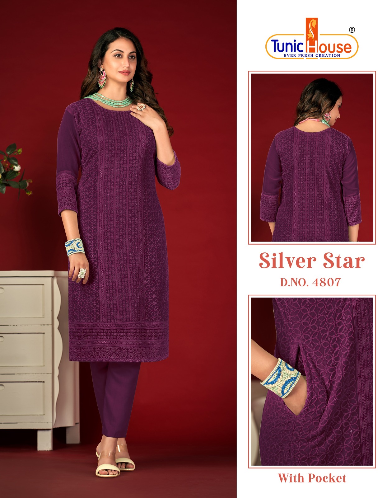 Tunic House Silver Star Georgette Wholesale Designer Fancy Kurtis Catalog — Wholesale Kurtis, MPA wholesale from Surat - Gallery Image 7