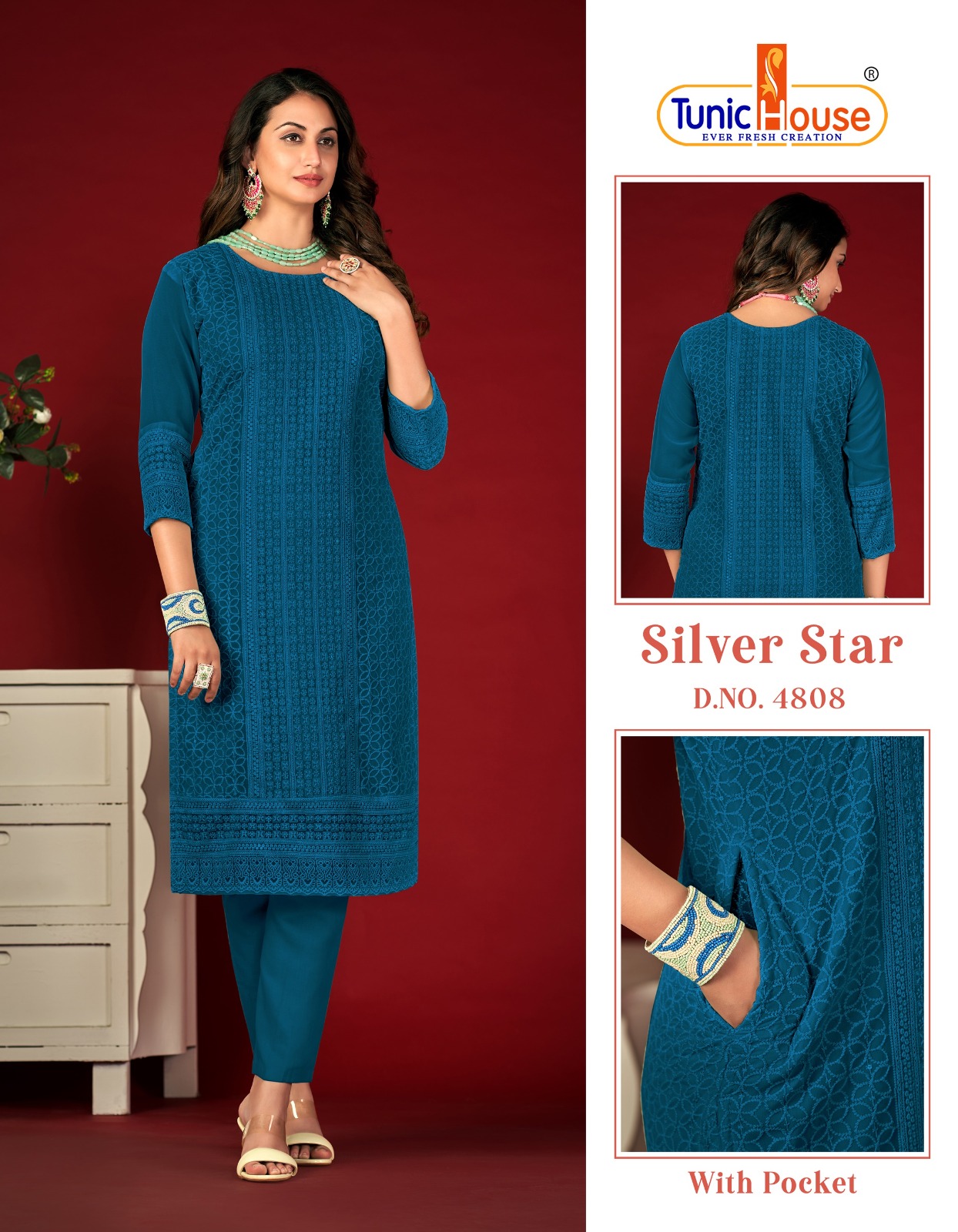 Tunic House Silver Star Georgette Wholesale Designer Fancy Kurtis Catalog — Wholesale Kurtis, MPA wholesale from Surat - Gallery Image 8