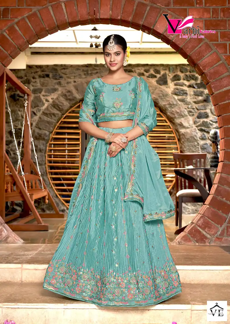 Varni Saheli Chinon Crushed Wholesale Lehenga Catalog — Wholesale Lehenga, MPA wholesale from Surat - Gallery Image 4