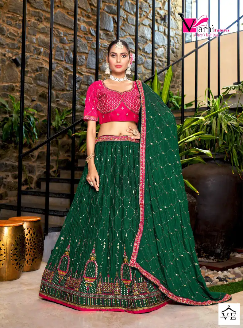 Varni Sanskriti Chinon Crushed Wholesale Lehenga Catalog — Wholesale Lehenga, MPA wholesale from Surat — view 4