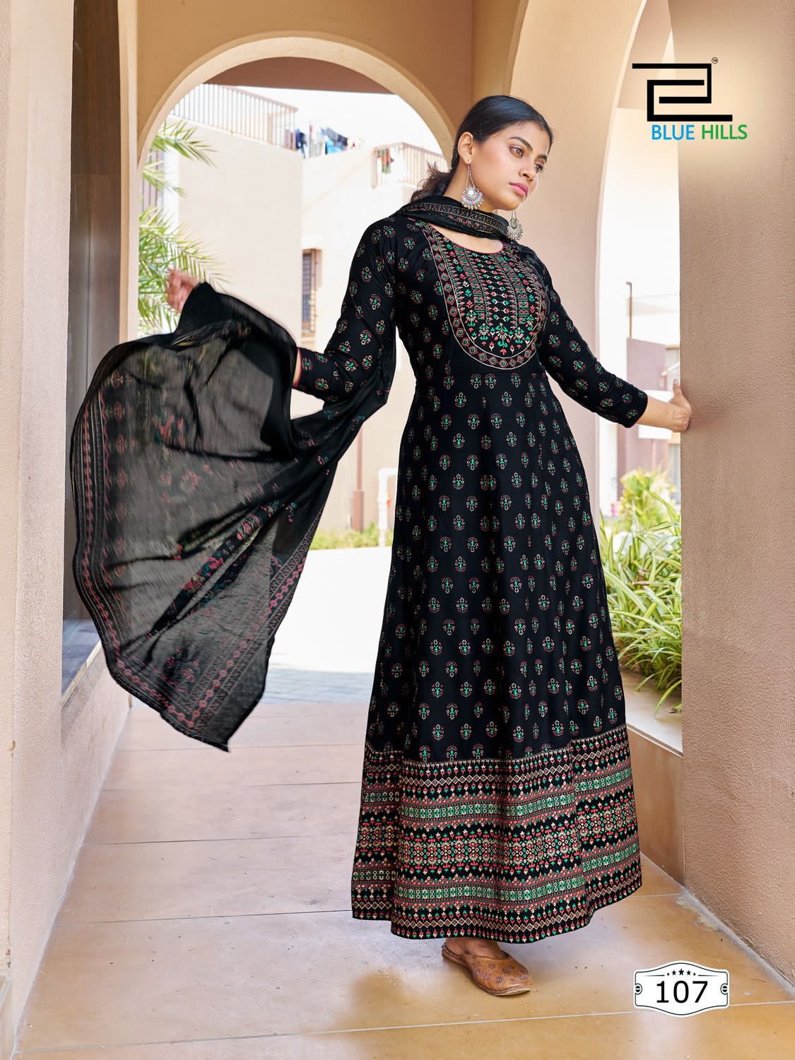 Blue Hills Senorita Vol 15 Rayon 14 Kg Foil Print Wholesale Designer Long Gown With Dupatta Catalog — Wholesale Kurtis, MPA wholesale from Surat - Gallery Image 4