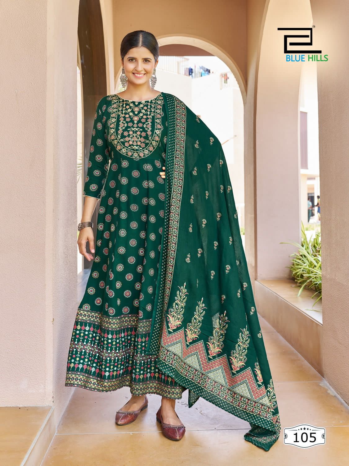 Blue Hills Senorita Vol 15 Rayon 14 Kg Foil Print Wholesale Designer Long Gown With Dupatta Catalog — Wholesale Kurtis, MPA wholesale from Surat - Gallery Image 5