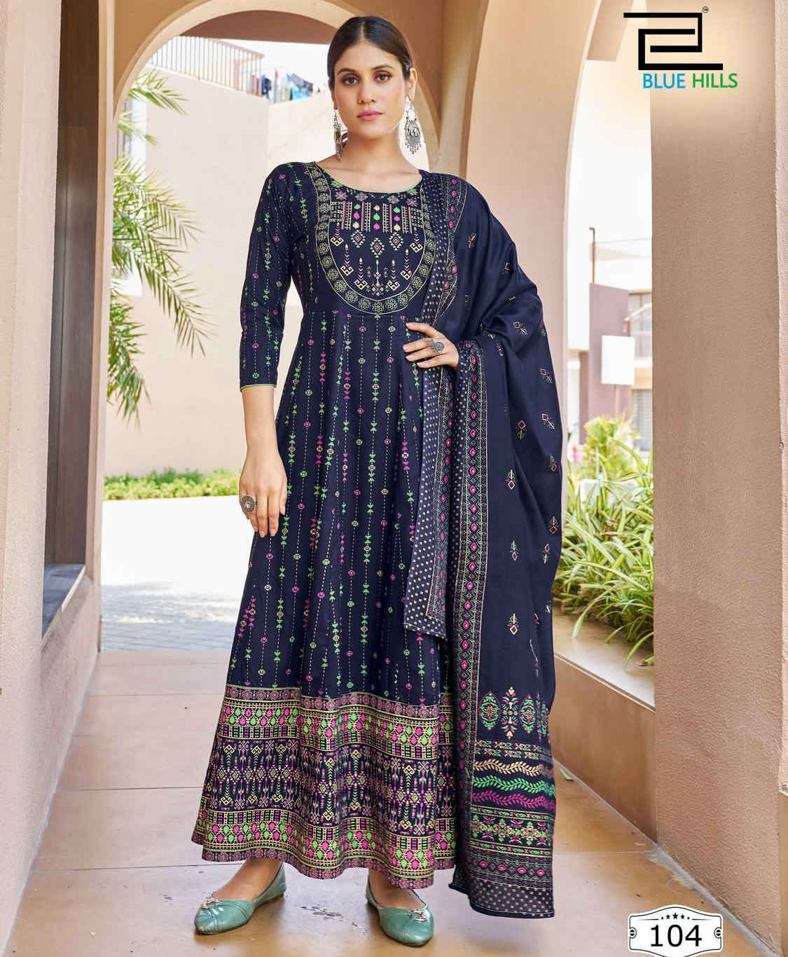 Blue Hills Senorita Vol 15 Rayon 14 Kg Foil Print Wholesale Designer Long Gown With Dupatta Catalog — Wholesale Kurtis, MPA wholesale from Surat — view 1