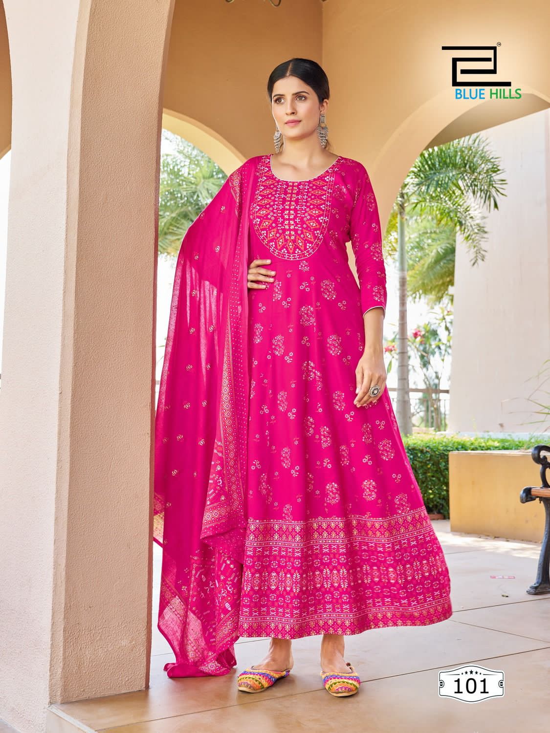 Blue Hills Senorita Vol 15 Rayon 14 Kg Foil Print Wholesale Designer Long Gown With Dupatta Catalog — Wholesale Kurtis, MPA wholesale from Surat - Gallery Image 7