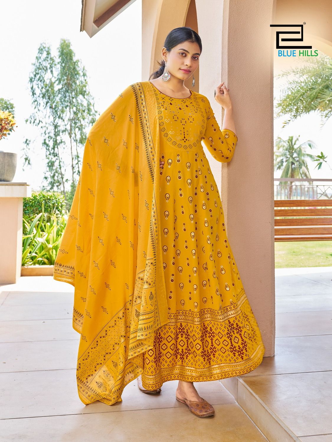 Blue Hills Senorita Vol 15 Rayon 14 Kg Foil Print Wholesale Designer Long Gown With Dupatta Catalog — Wholesale Kurtis, MPA wholesale from Surat — view 8