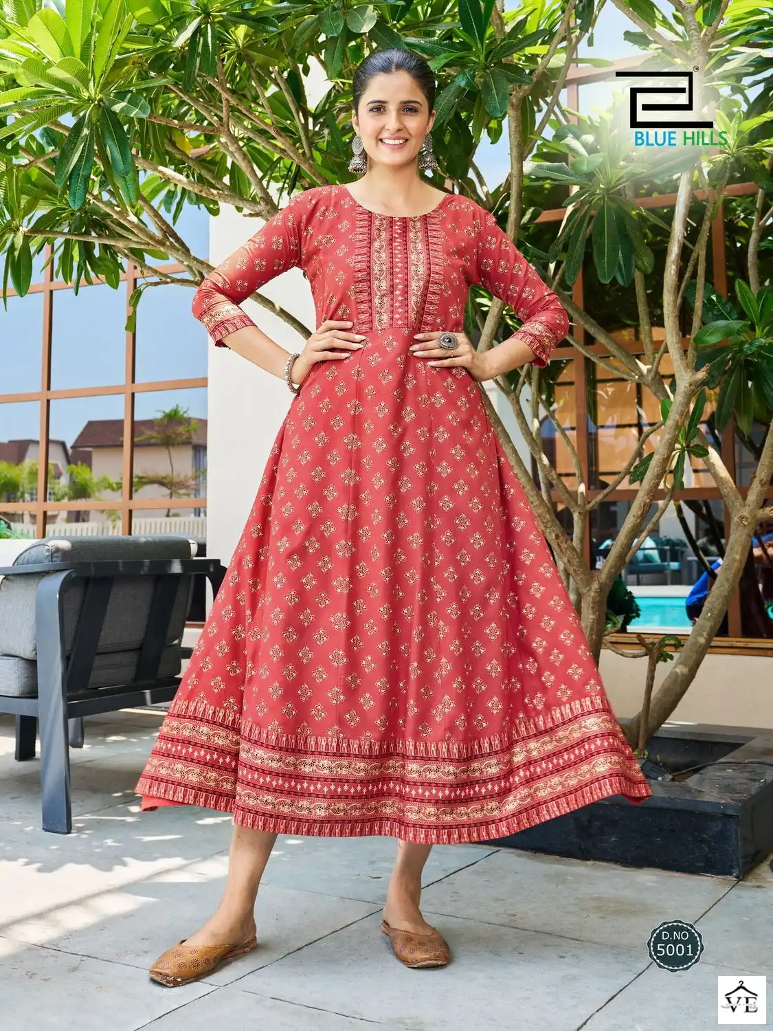 Blue Hills Starbucks Rayon 14Kg Foil Print Wholesale Anarkali Gown Catalog — Wholesale Kurtis, MPA wholesale from Surat - Gallery Image 2