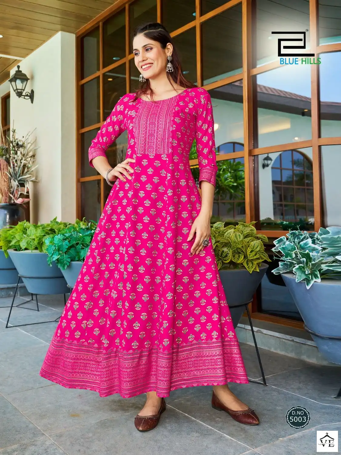 Blue Hills Starbucks Rayon 14Kg Foil Print Wholesale Anarkali Gown Catalog — Wholesale Kurtis, MPA wholesale from Surat - Gallery Image 3
