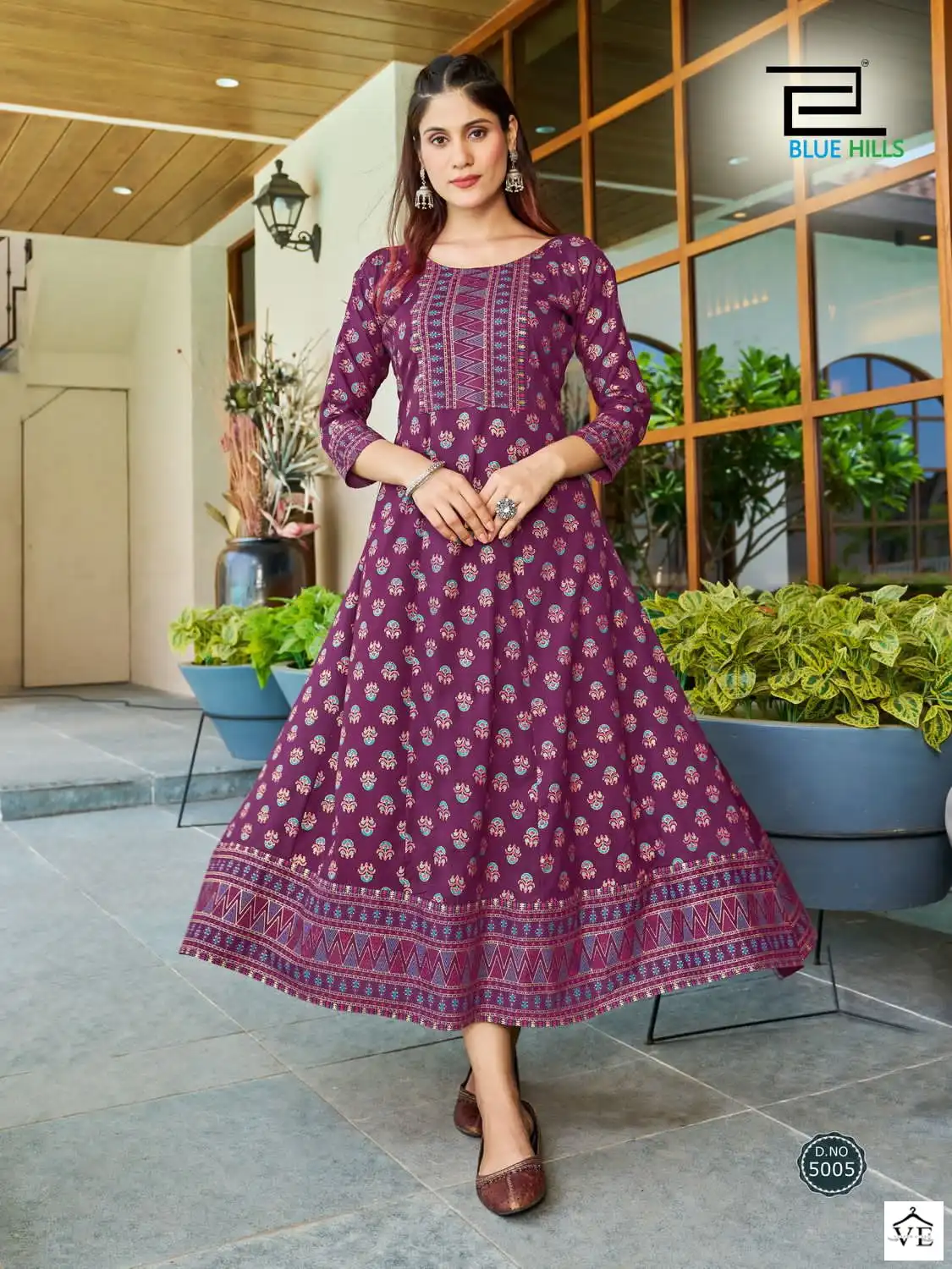 Blue Hills Starbucks Rayon 14Kg Foil Print Wholesale Anarkali Gown Catalog — Wholesale Kurtis, MPA wholesale from Surat - Gallery Image 4